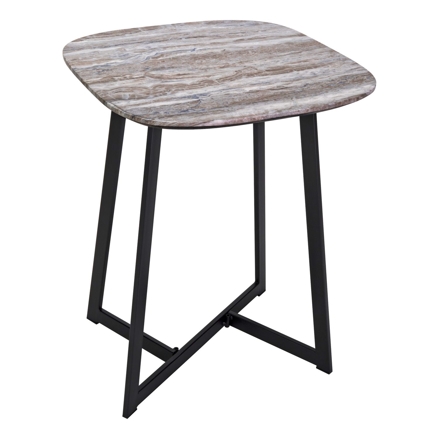​Pavlos Side Table – Brown Stone Veneer & Matt Black | Modern Accent Table