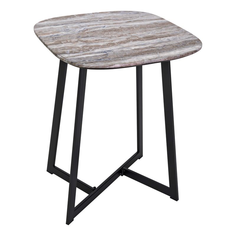 ​Pavlos Side Table – Brown Stone Veneer & Matt Black | Modern Accent Table