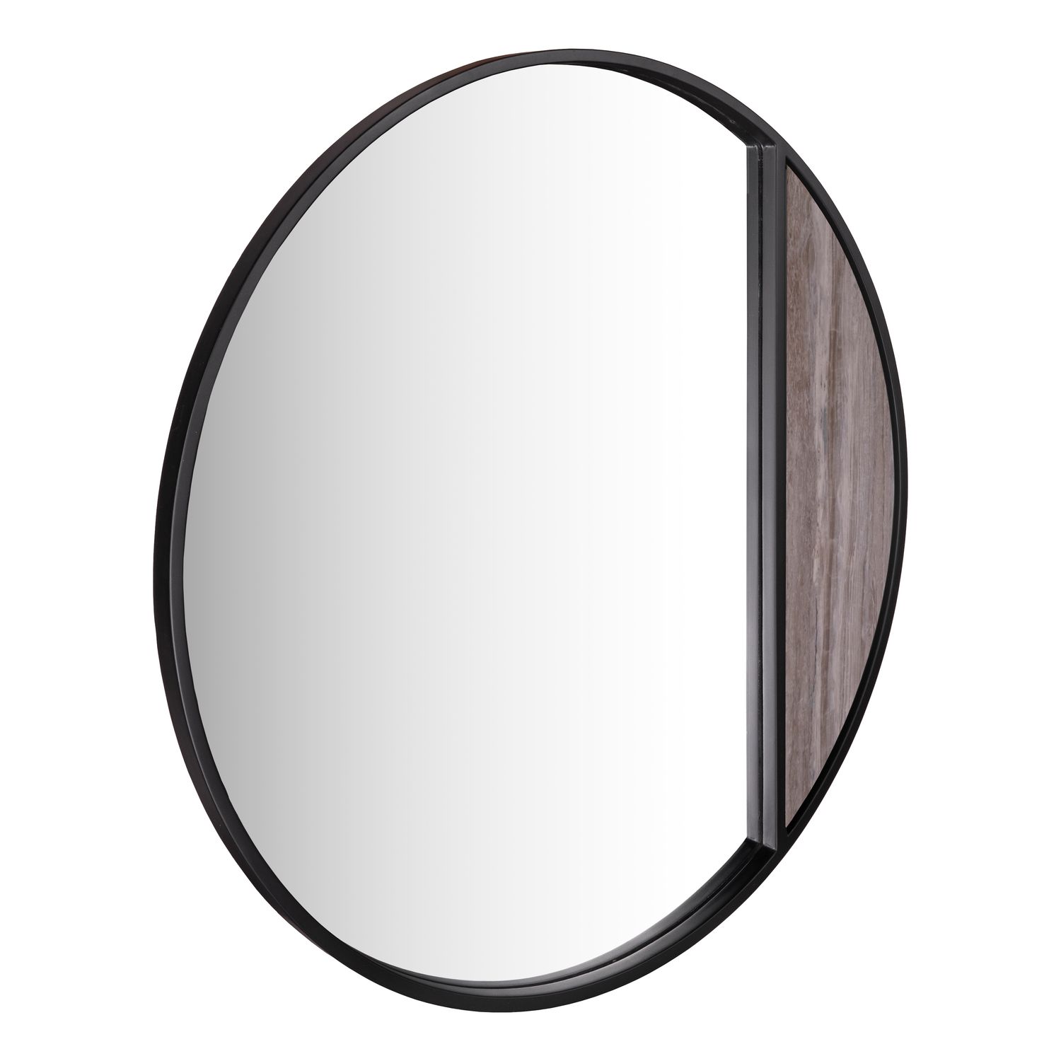 ​Rasmus Round Mirror – Brown Stone Veneer & Matt Black Frame (80cm)