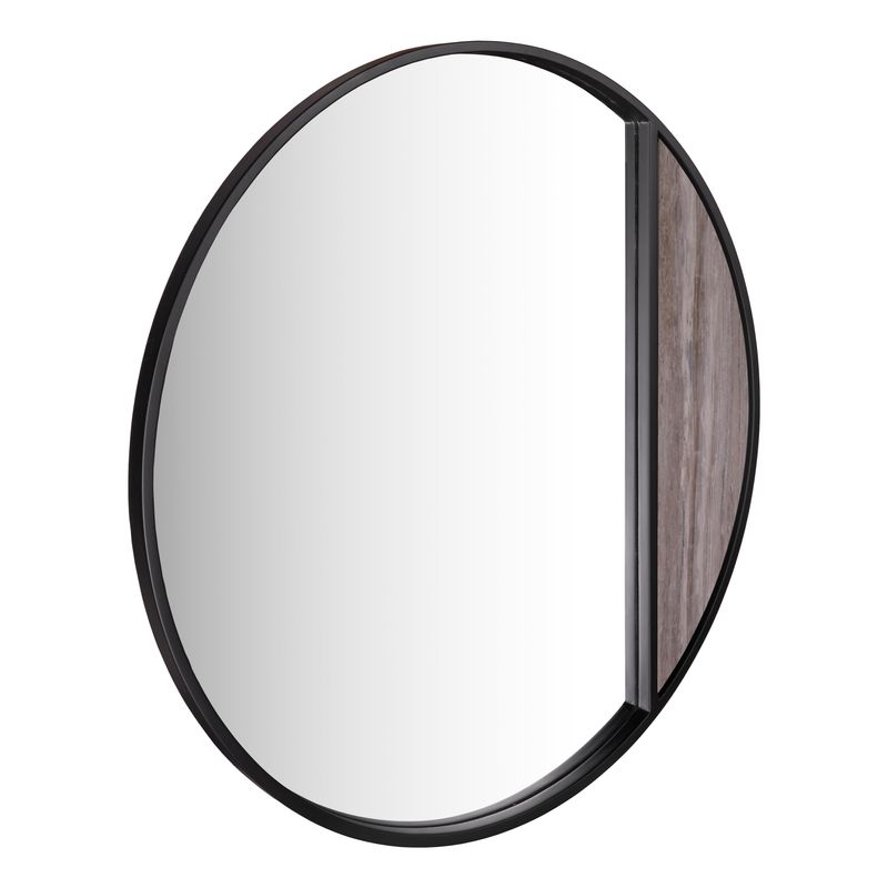 ​Rasmus Round Mirror – Brown Stone Veneer & Matt Black Frame (80cm)