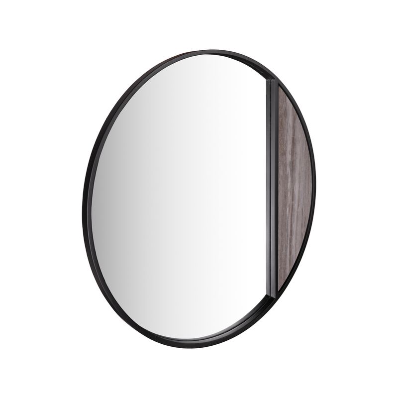 ​Rasmus Round Mirror – Brown Stone Veneer & Matt Black Frame (50cm)