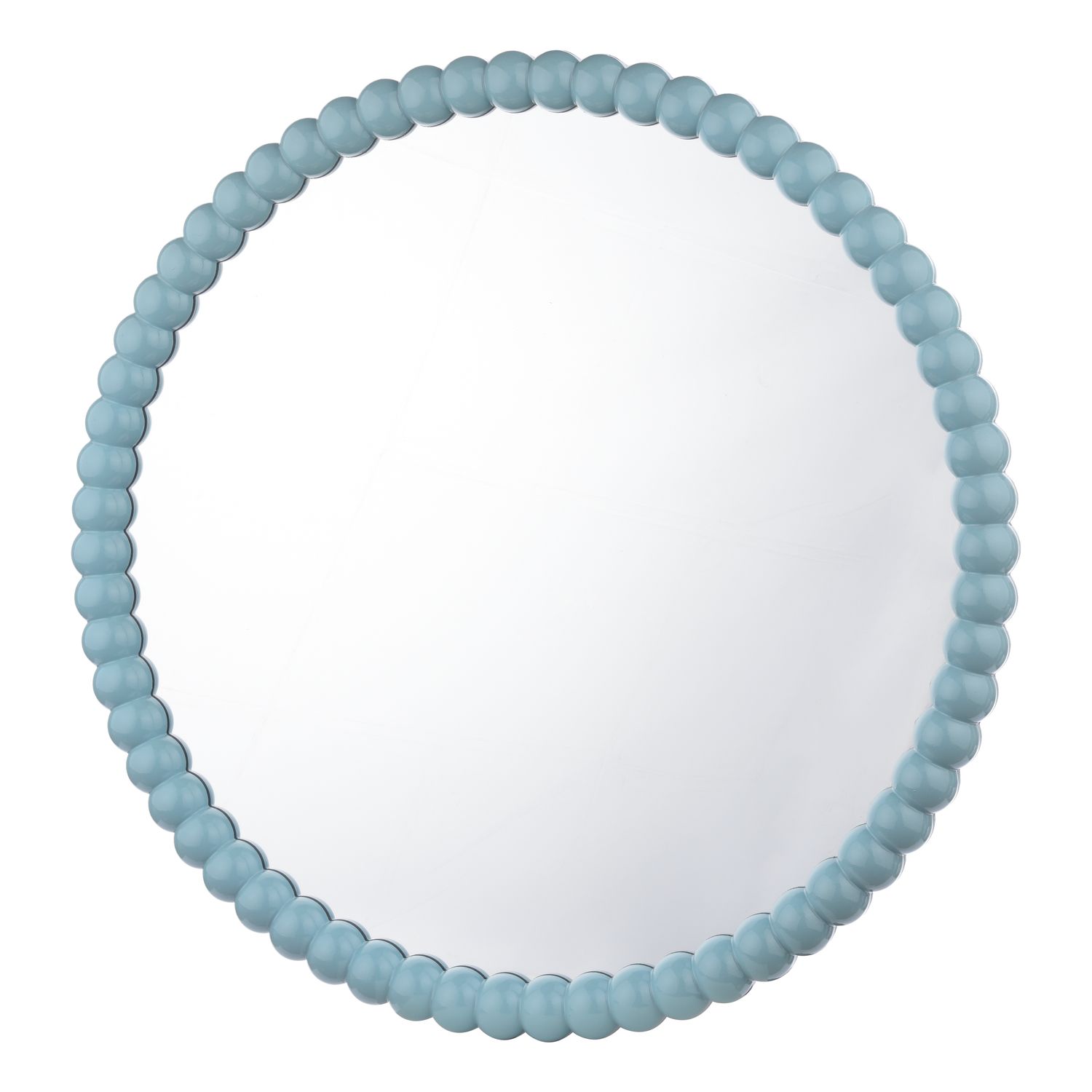 Ruan Bobbin Round Mirror – Gloss Blue with Wooden Detail (70cm)