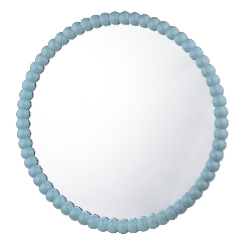 Ruan Bobbin Round Mirror – Gloss Blue with Wooden Detail (70cm)
