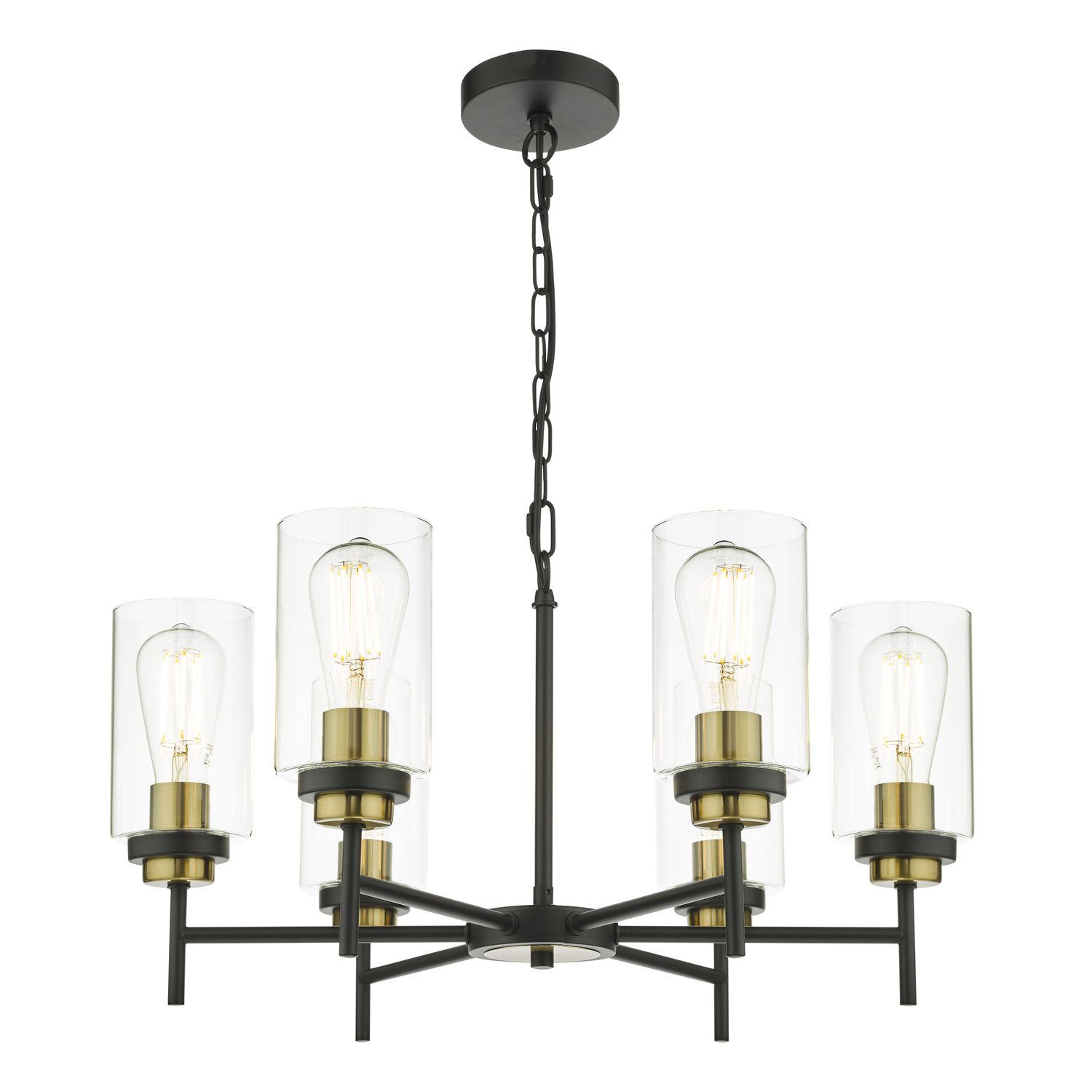 Abel 6-Light Pendant – Satin Black & Gold with Glass Shades