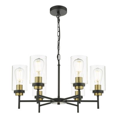 Abel 6-Light Pendant – Satin Black & Gold with Glass Shades