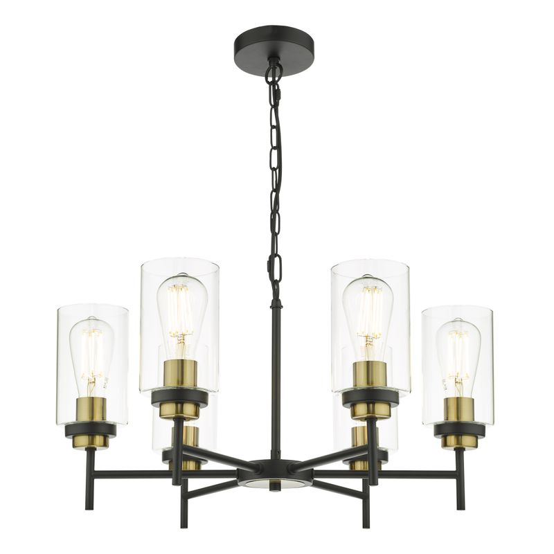 Abel 6-Light Pendant – Satin Black & Gold with Glass Shades