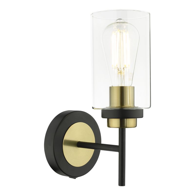 ​Abel Wall Light – Satin Black & Gold with Glass Shade