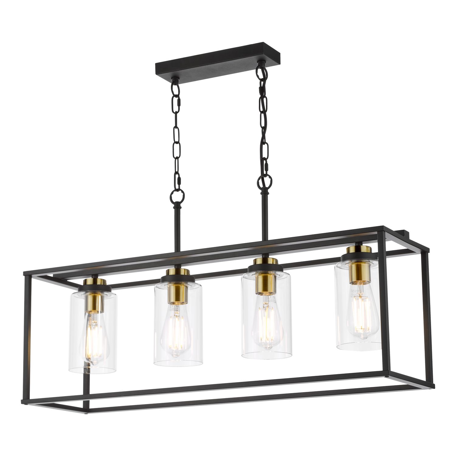 Abel 4-Light Bar Pendant – Satin Black & Glass with Brass Accents