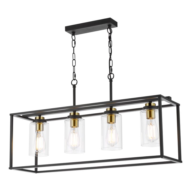 Abel 4-Light Bar Pendant – Satin Black & Glass with Brass Accents