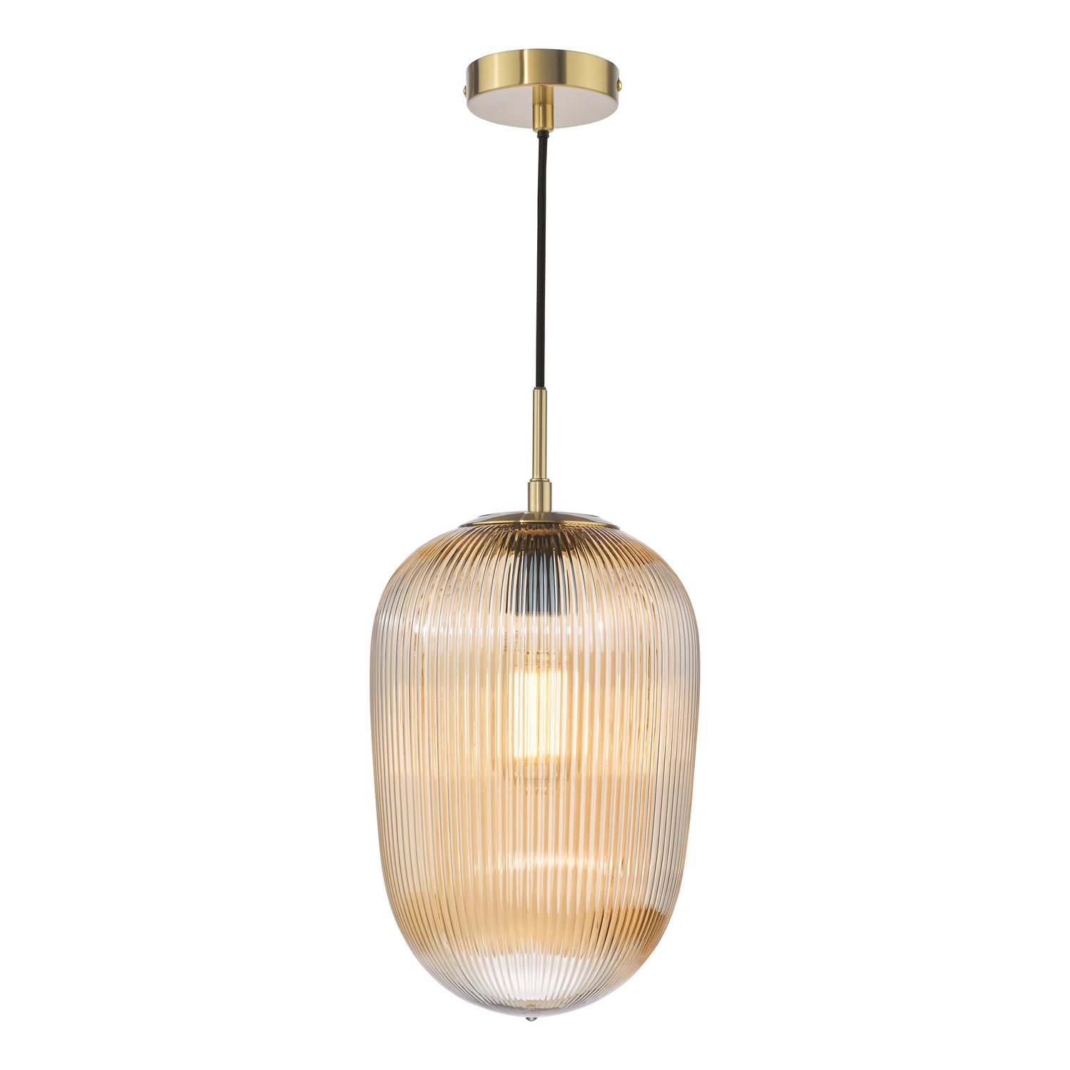 ​Abrielle Pendant Light – Brushed Bronze & Amber Ribbed Glass