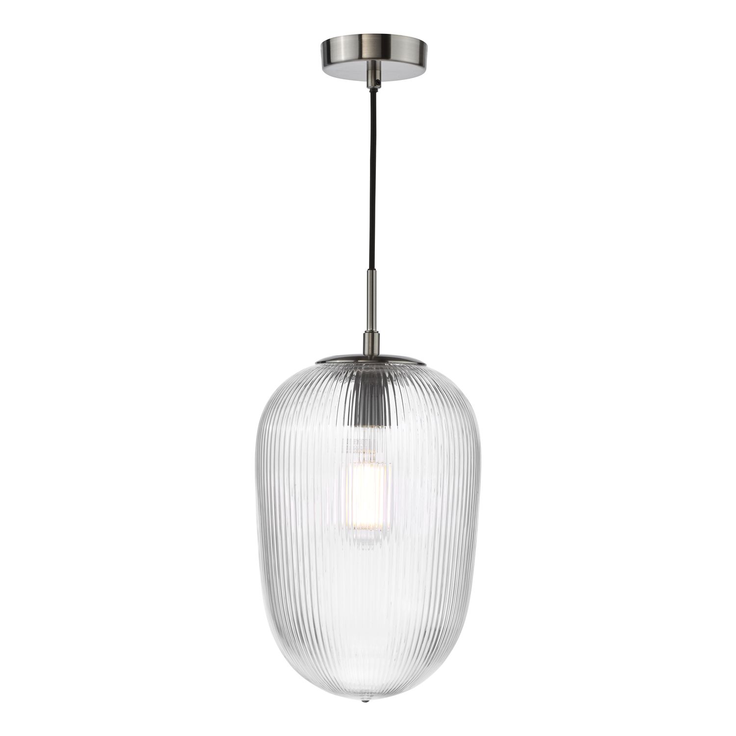 ​Abrielle Pendant Light – Polished Nickel & Ribbed Glass