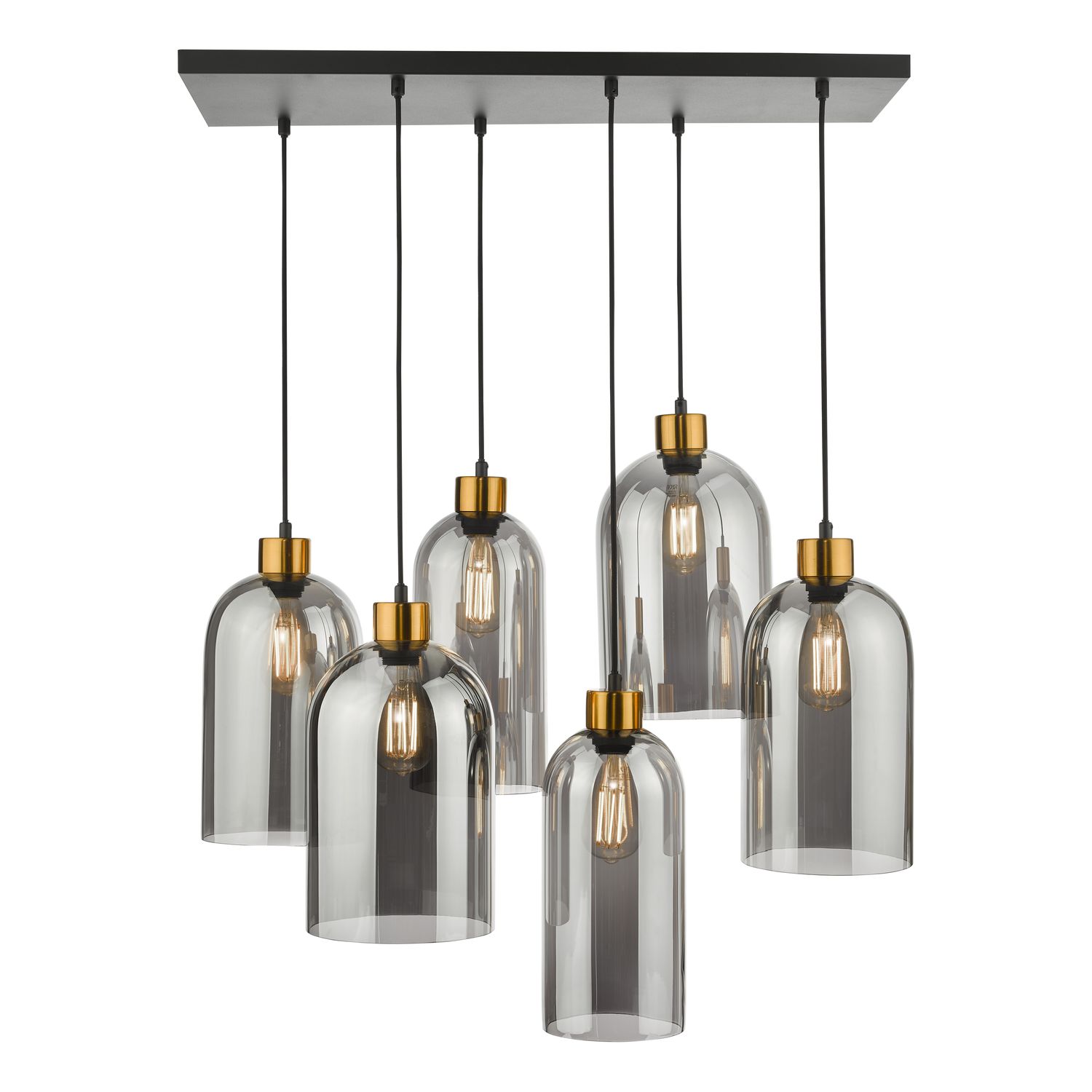 ​Alma 6-Light Bar Pendant – Matt Black & Brass with Smoked Glass