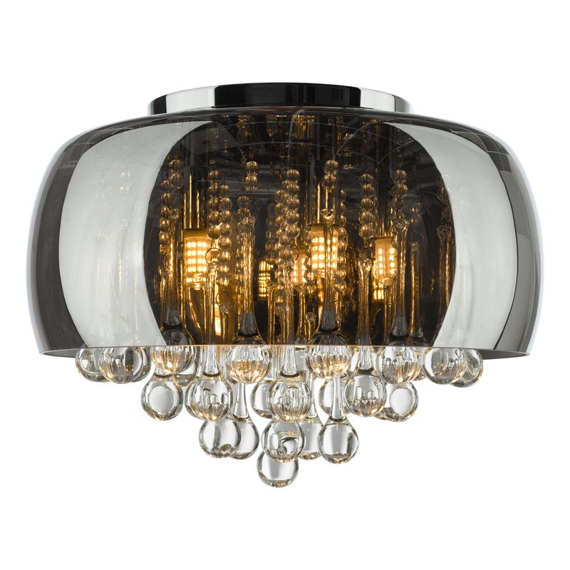 Aviel 5-Light Flush Ceiling Light – Smoked Glass with Crystal Droppers