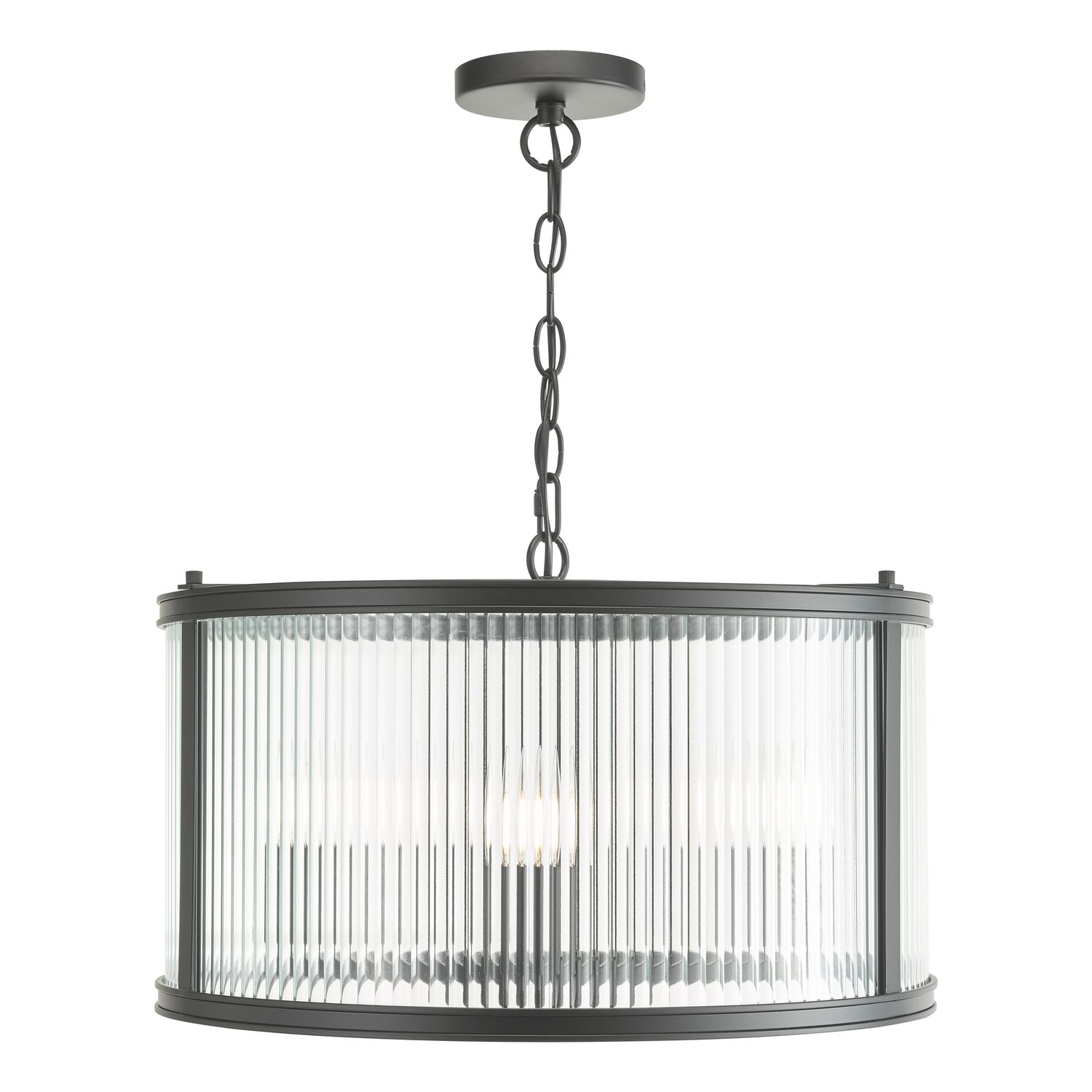 Bianka 3-Light Pendant – Matte Black & Ribbed Glass