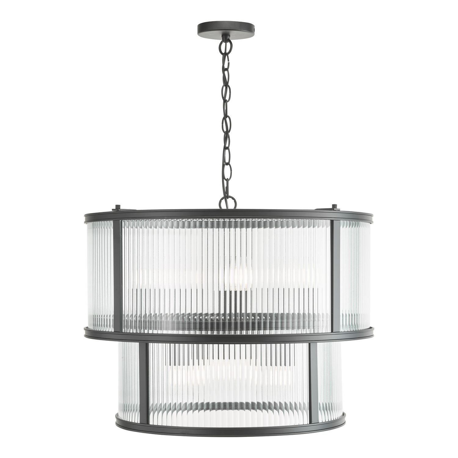 ​Bianka 6-Light Pendant – Matte Black & Ribbed Glass