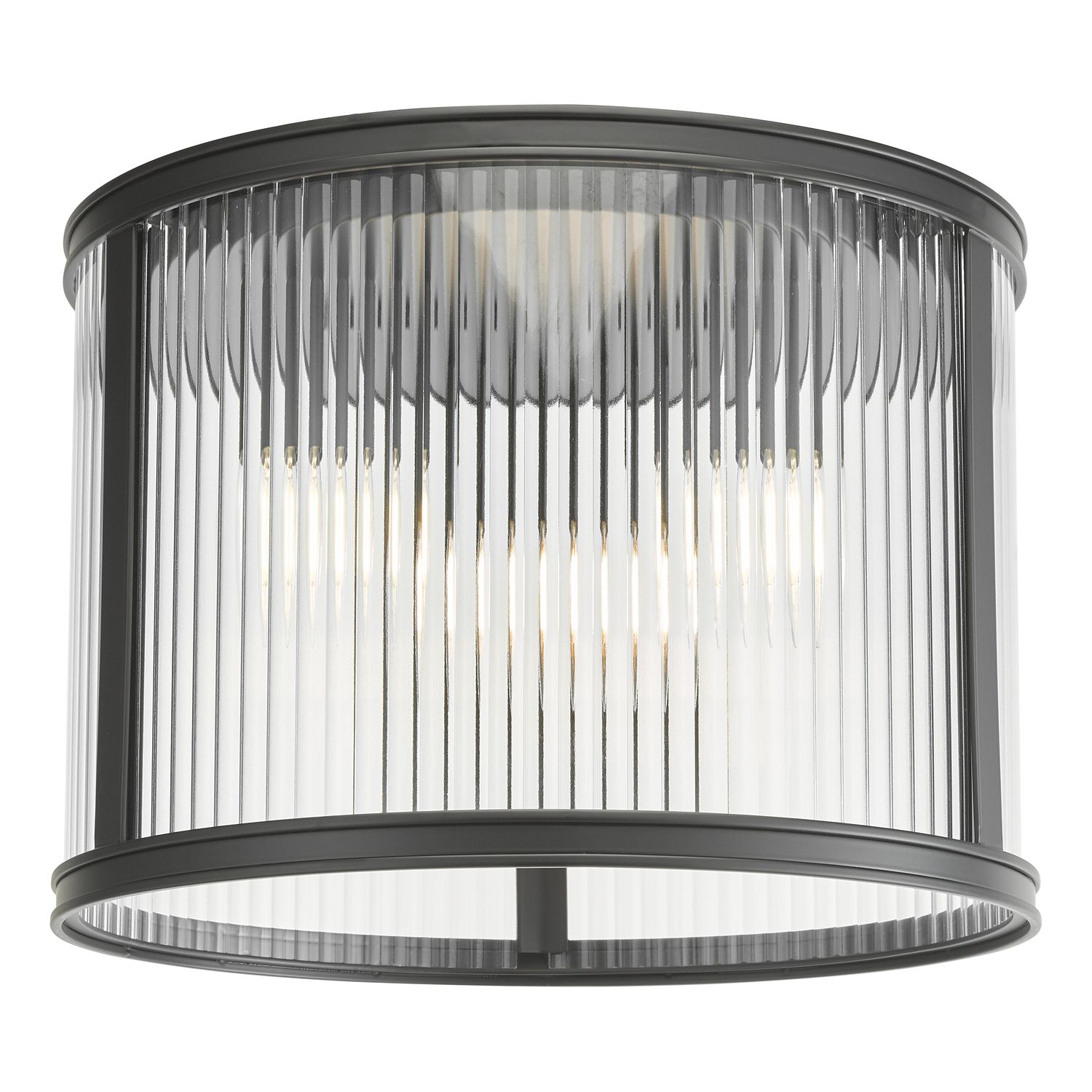 Bianka 3-Light Flush Ceiling Light – Matt Black & Ribbed Glass