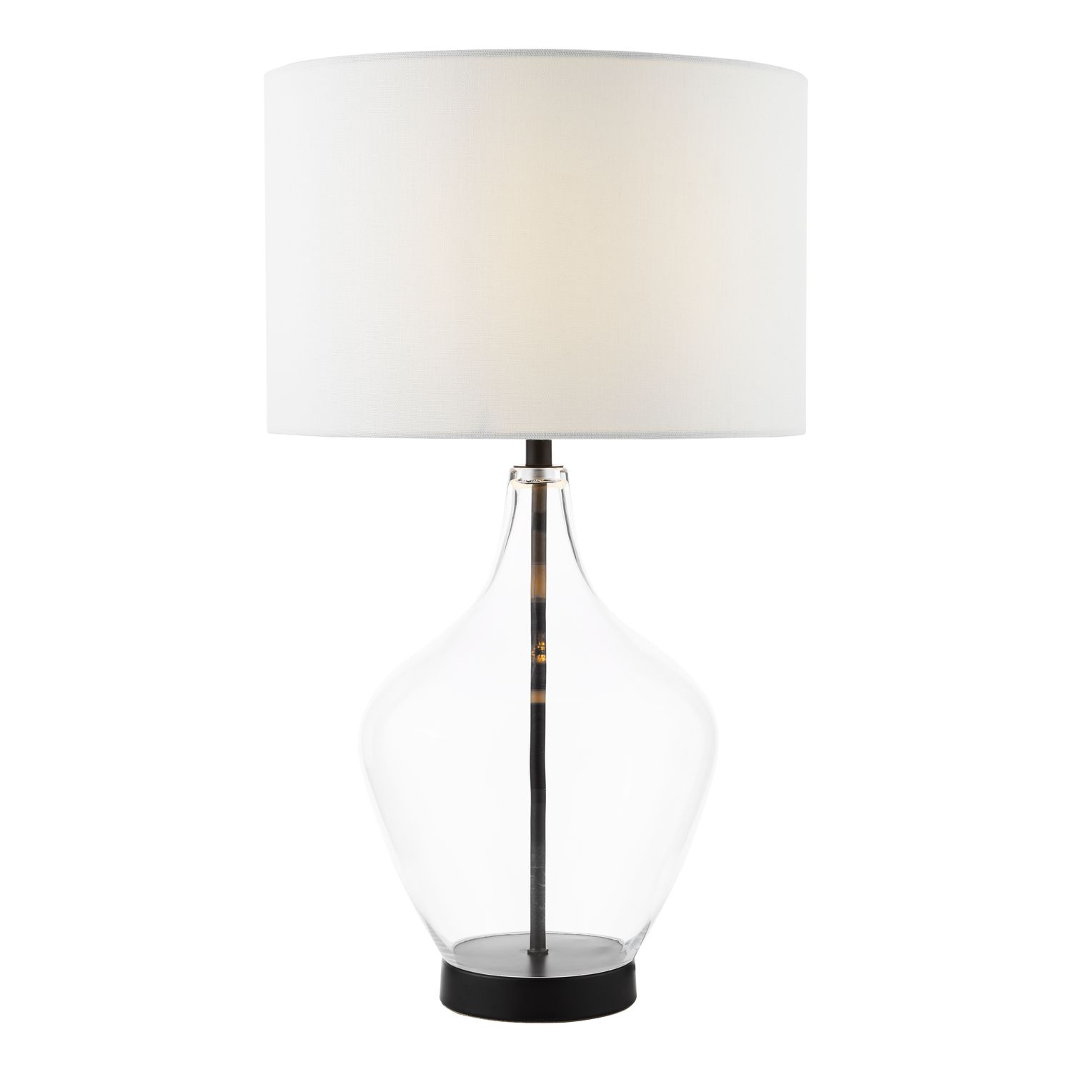 Drago Table Lamp – Sleek Glass & Matt Black with Ivory Linen Shade