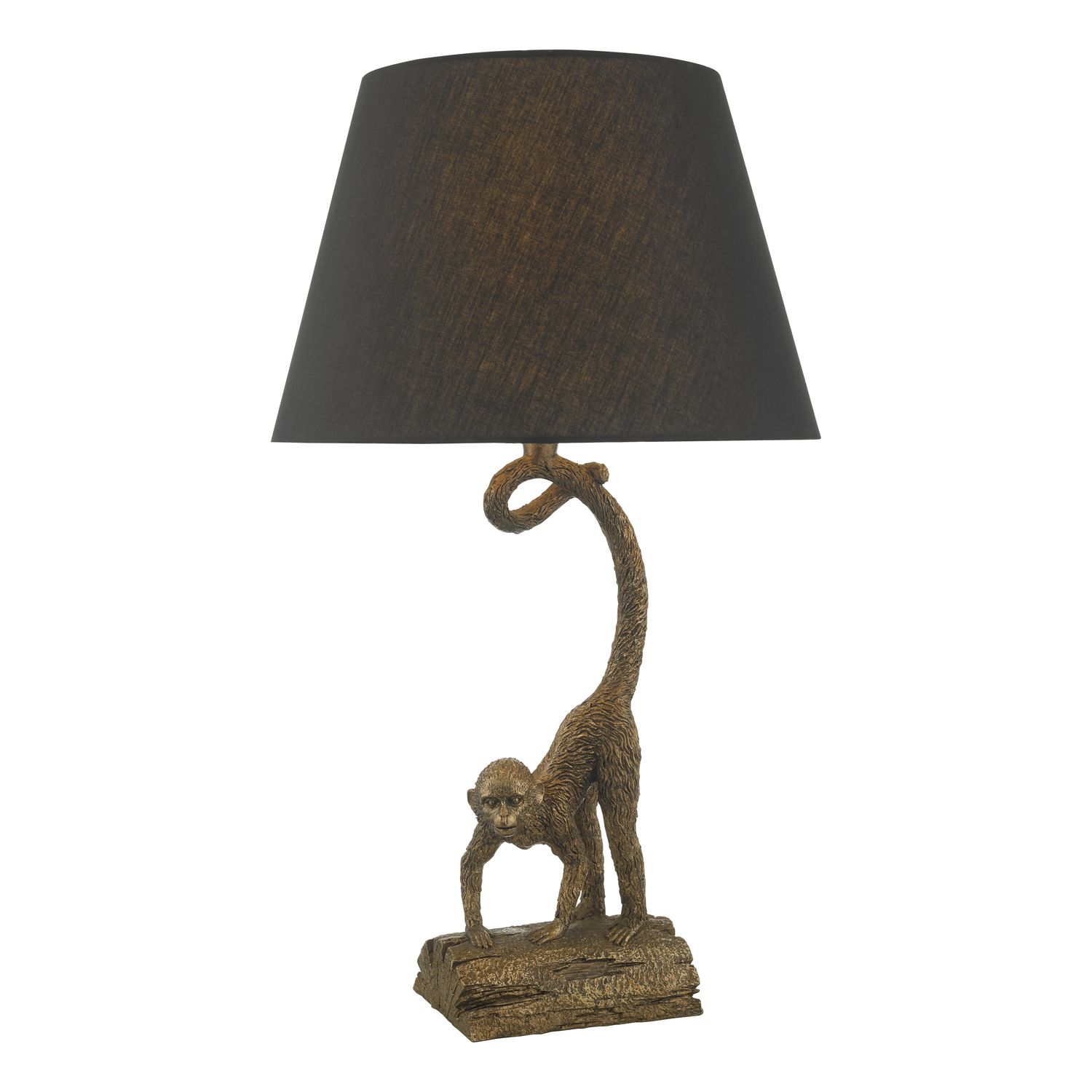 Dwayne Monkey Table Lamp – Playful Bronze Resin with Black Linen Shade