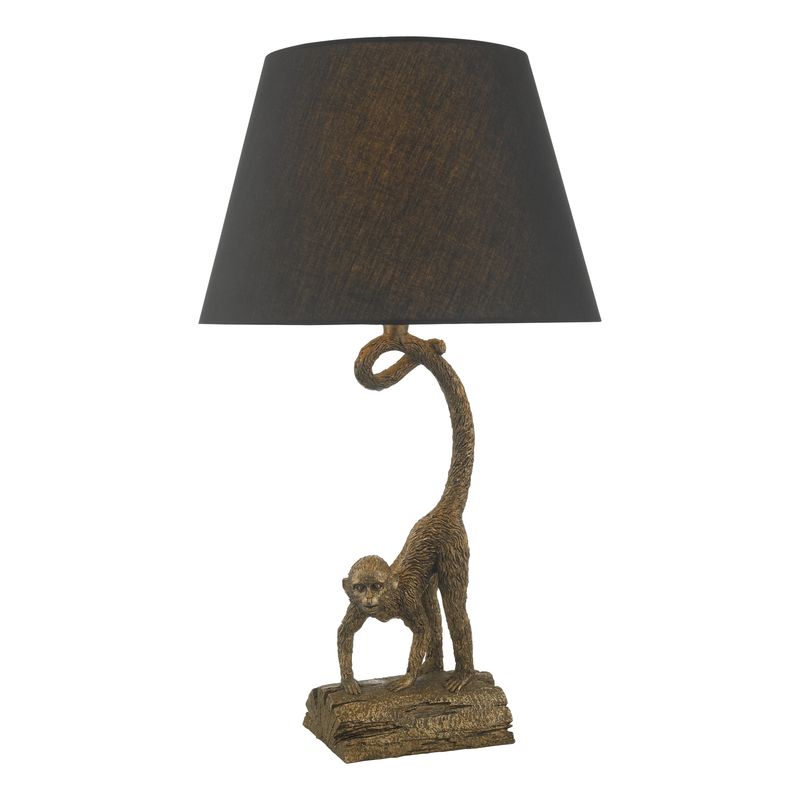Dwayne Monkey Table Lamp – Playful Bronze Resin with Black Linen Shade