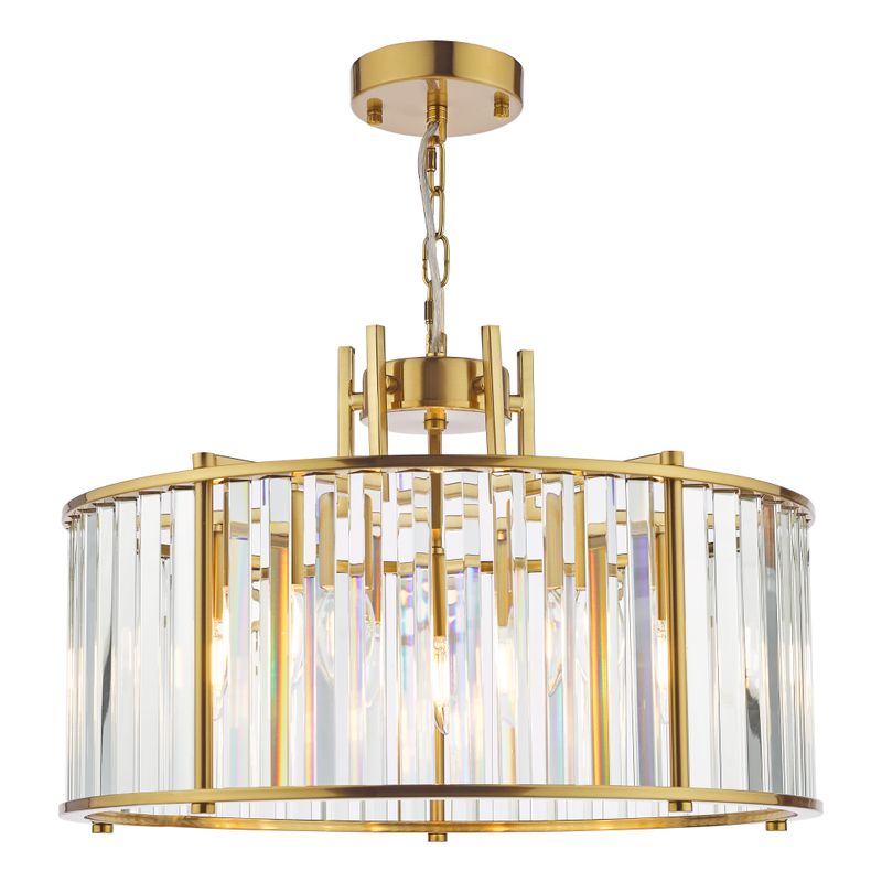 Kiran 5-Light Pendant in Natural Brass & Crystal Kiran 5-Light Pendant in Natural Brass & Crystal