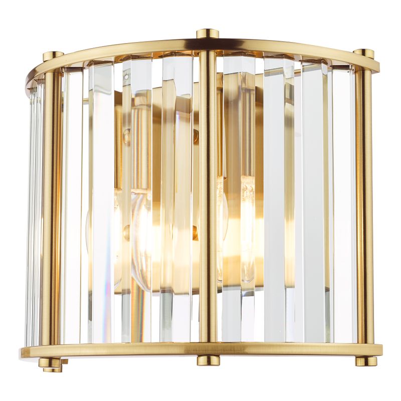 Kiran 2-Light Wall Light in Natural Brass & Crystal Kiran 2-Light Wall Light in Natural Brass & Crystal