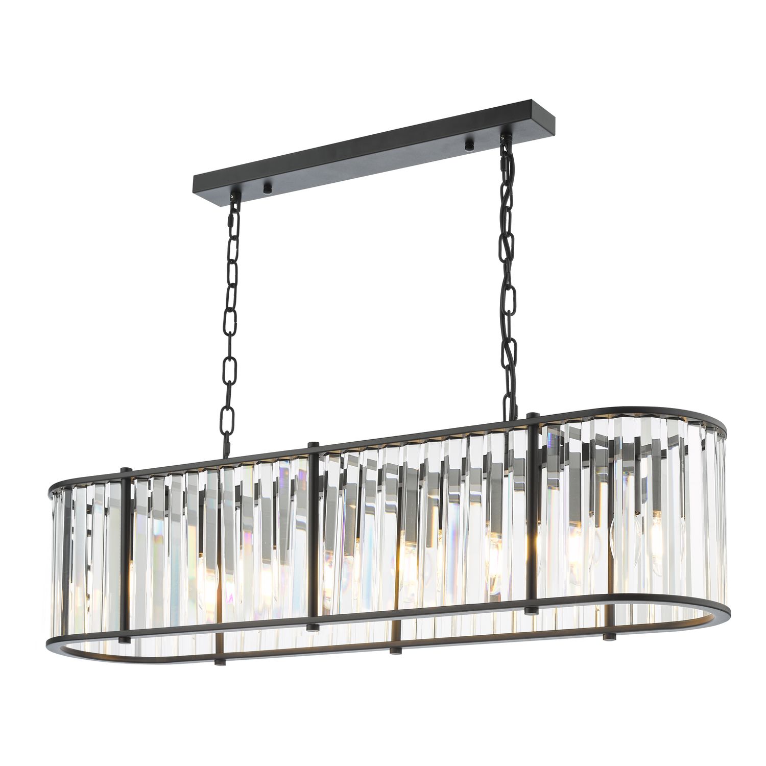 ​Kiran 7-Light Bar Pendant in Satin Black & Crystal