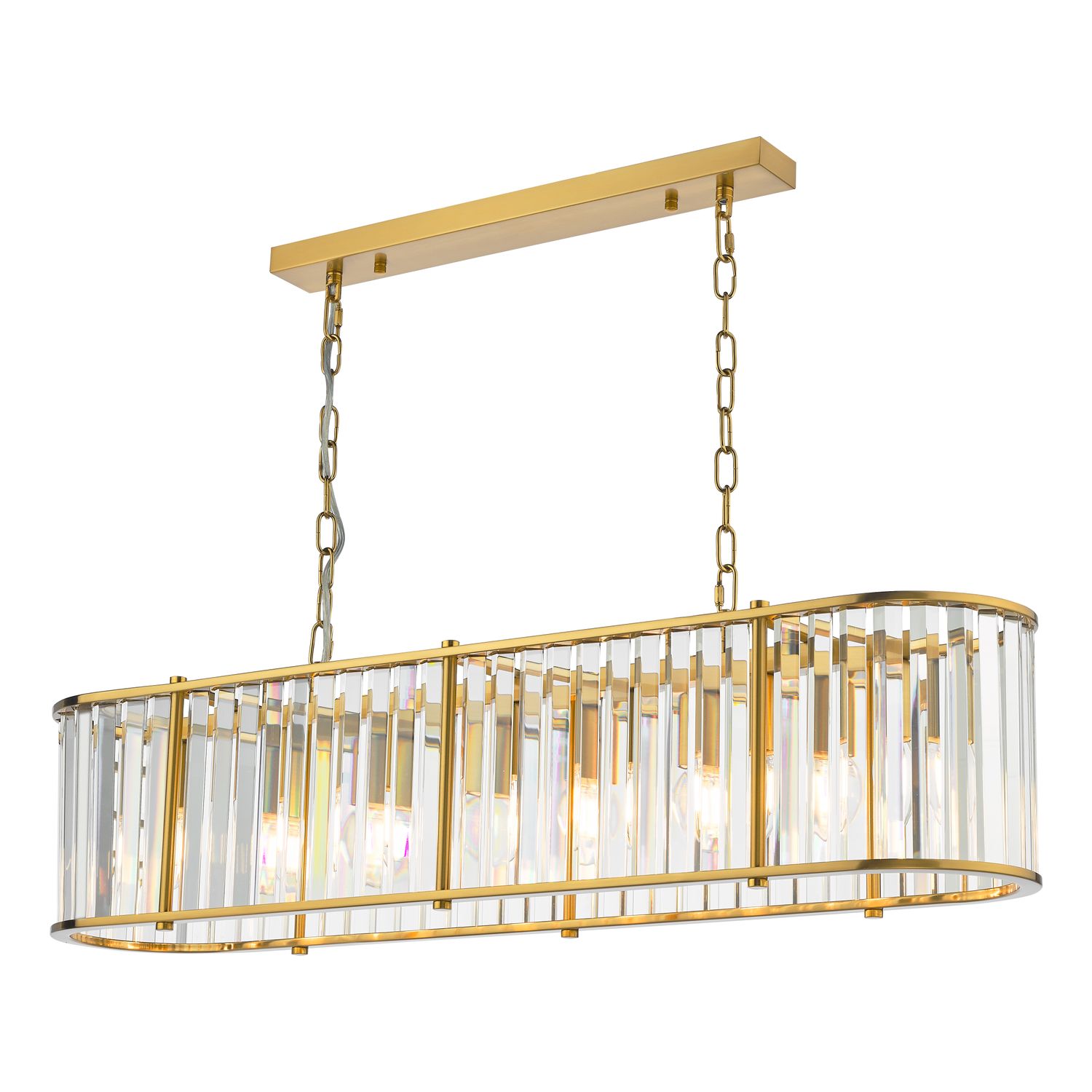 ​Kiran 7-Light Bar Pendant in Natural Brass & Crystal
