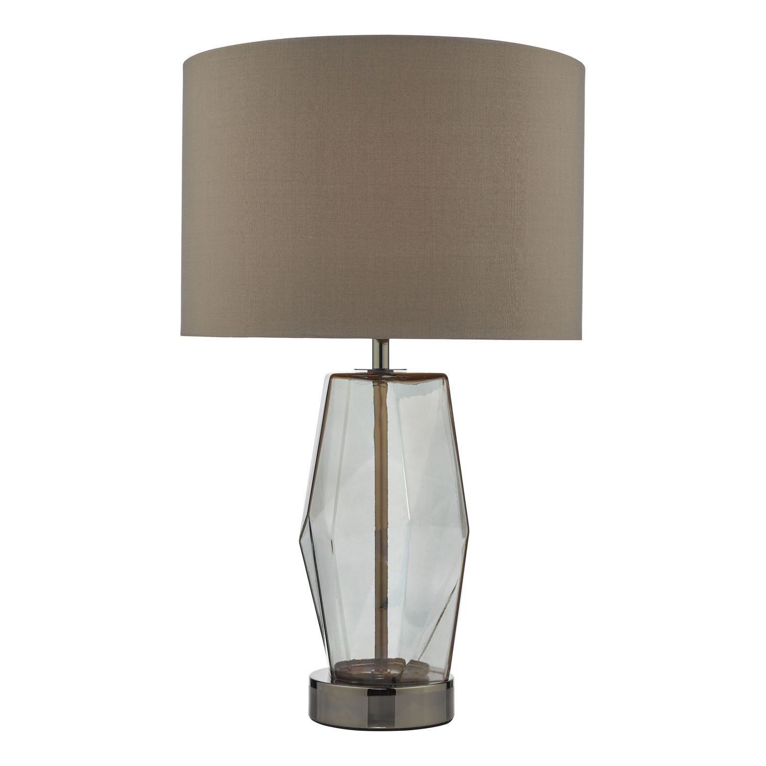 Mubina Touch Table Lamp – Black Chrome & Smoked Glass with Grey Shade | Modern Crystal-Inspired Lighting