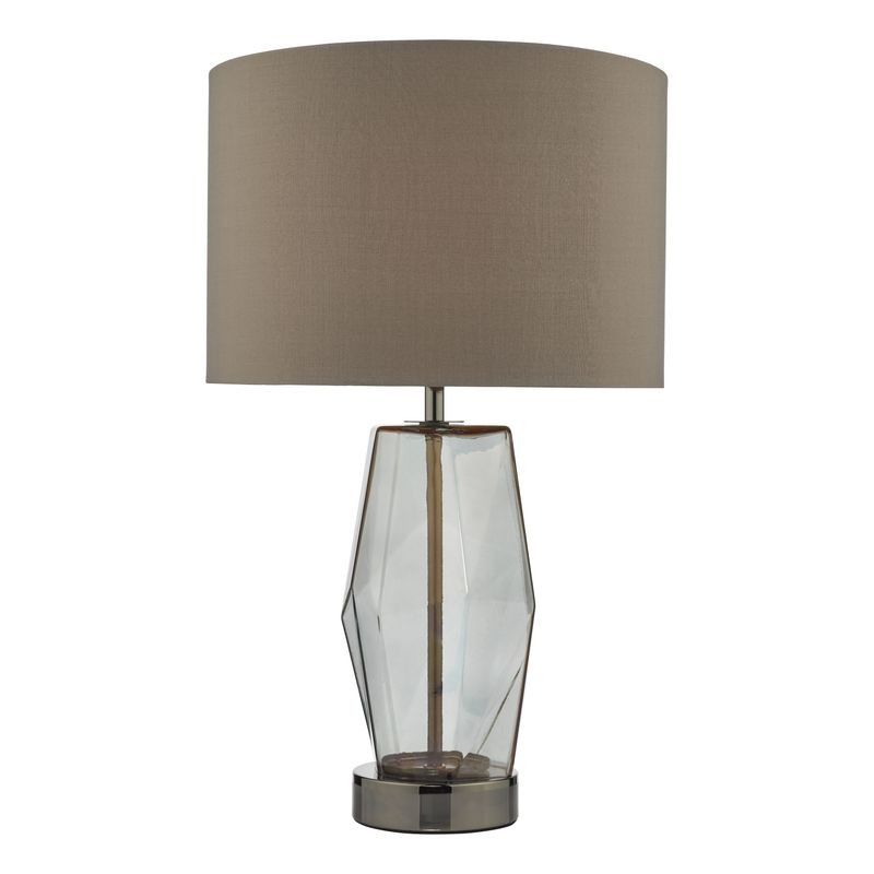 Mubina Touch Table Lamp – Black Chrome & Smoked Glass with Grey Shade | Modern Crystal-Inspired Lighting