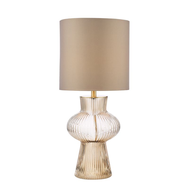 ​Suelita Table Lamp – Brown Ribbed Glass & Antique Brass | Timeless Elegance