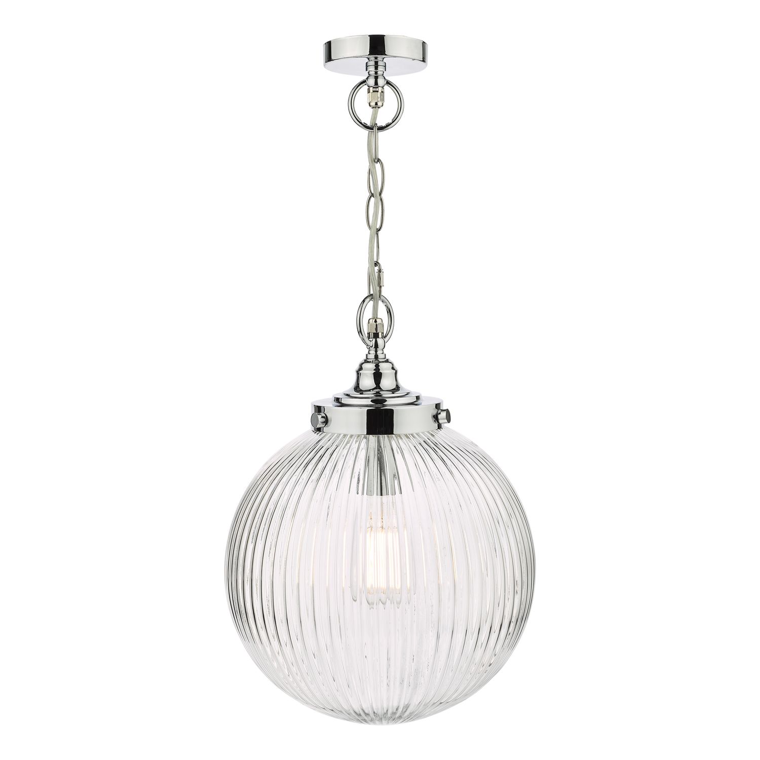 Tamara Bathroom Pendant – Polished Chrome & Ribbed Glass IP44 – Adjustable Height