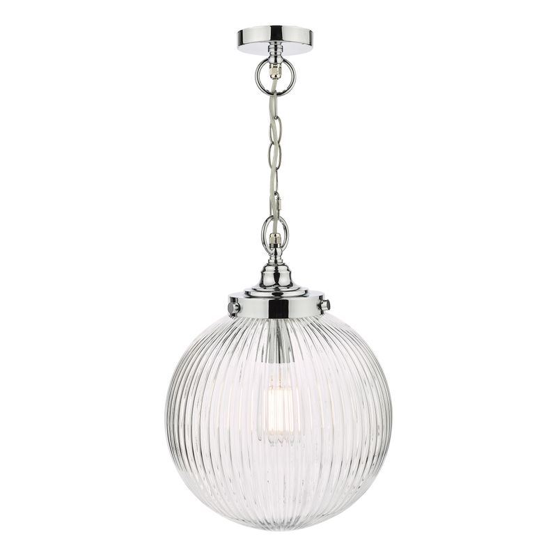 Tamara Bathroom Pendant – Polished Chrome & Ribbed Glass IP44 – Adjustable Height