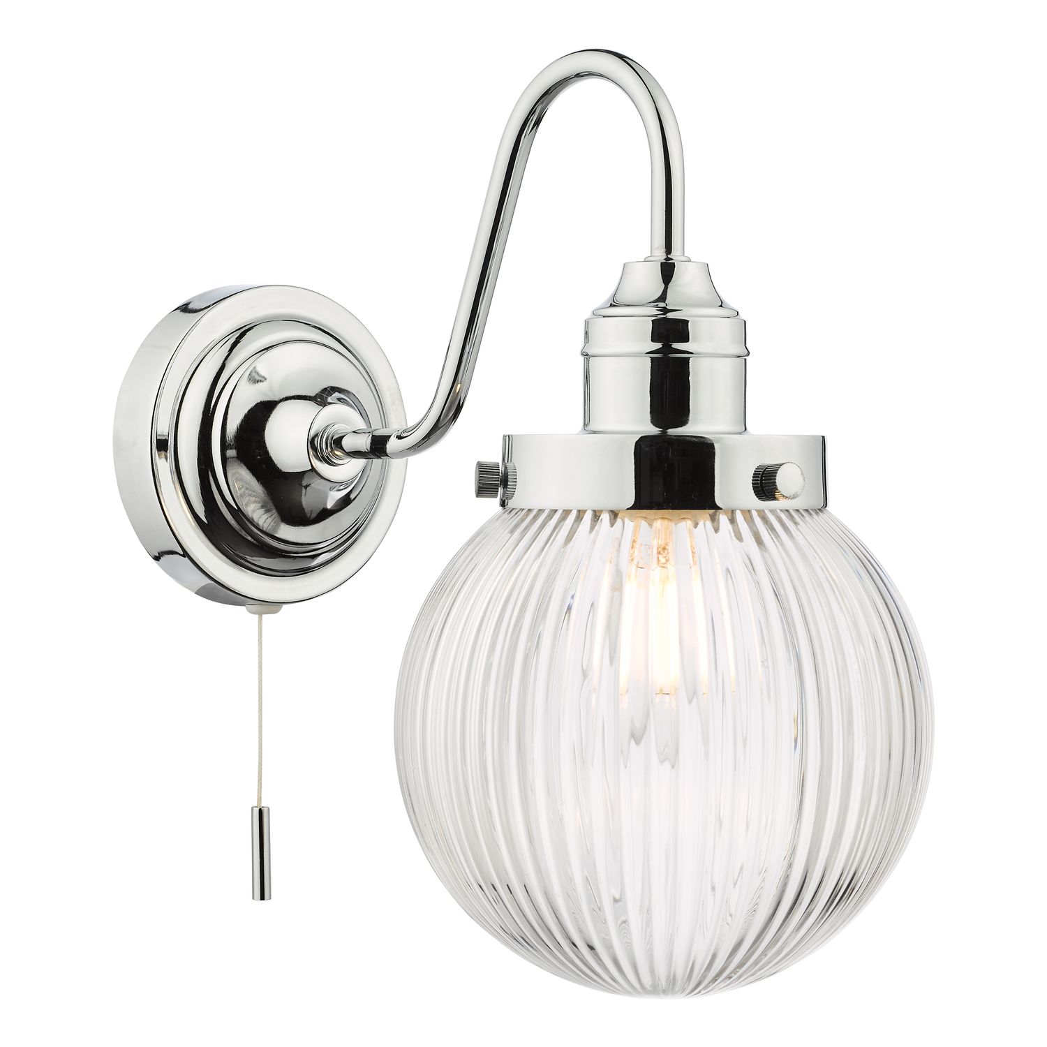 ​Tamara Bathroom Wall Light – Polished Chrome & Ribbed Glass (IP44 Rated)