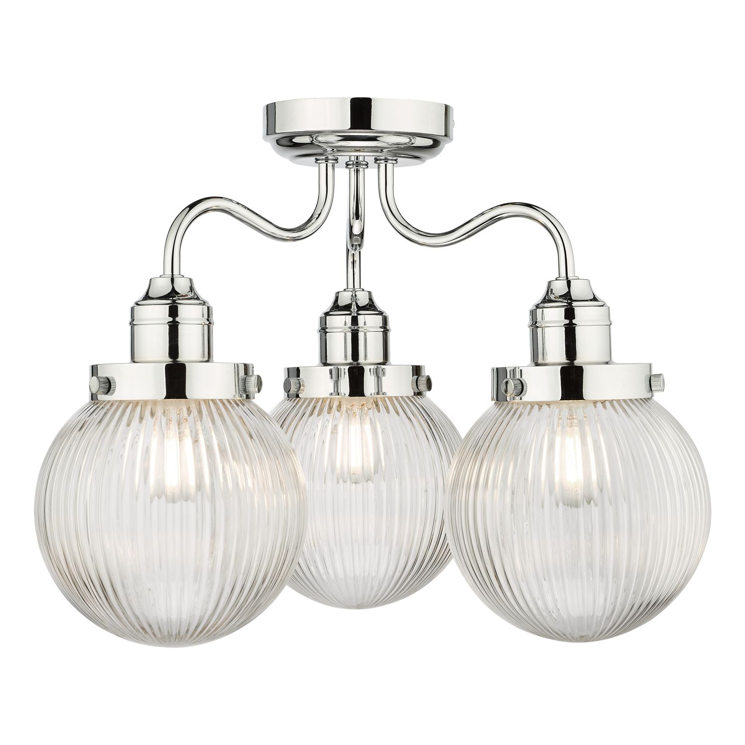 ​Tamara 3-Light Bathroom Ceiling Light – Polished Chrome & Ribbed Glass (IP44 Rated)