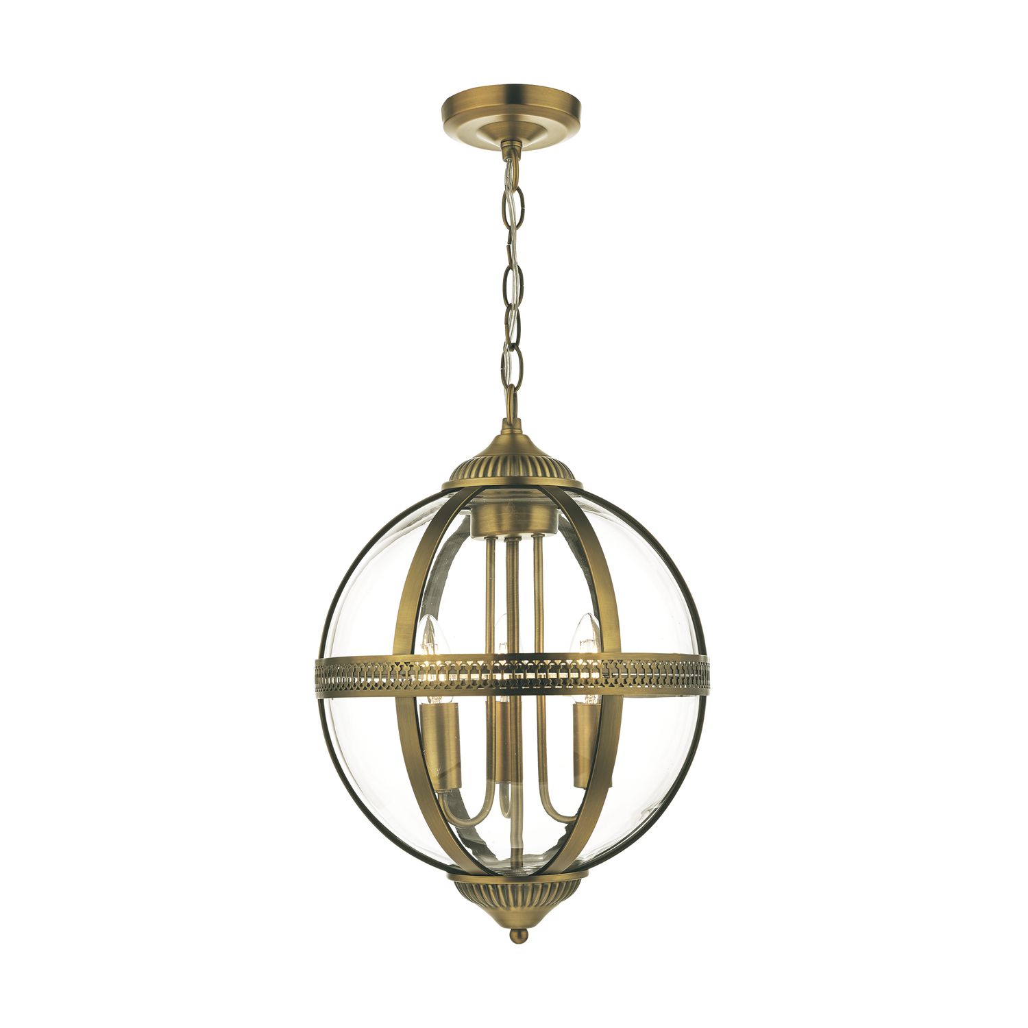 ​Vanessa 3-Light Pendant in Antique Brass & Clear Glass