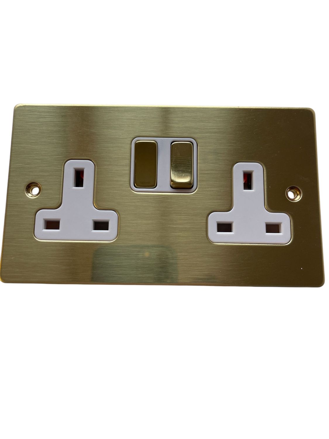 Hamilton Litestat 81SS2PB-W Sheer Flat Plate Polished Brass 2 Gang Double Pole Switch socket With White Insert 13A