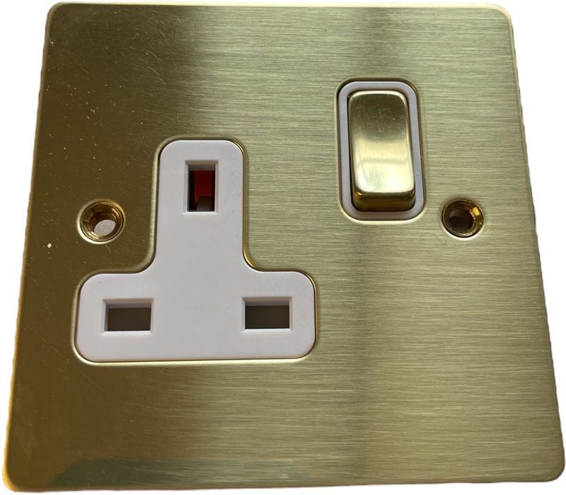 Hamilton 81SS1PB-W Sheer Polished Brass 1 Gang 13A 2 Pole Switched Single Socket - Brass and White Insert