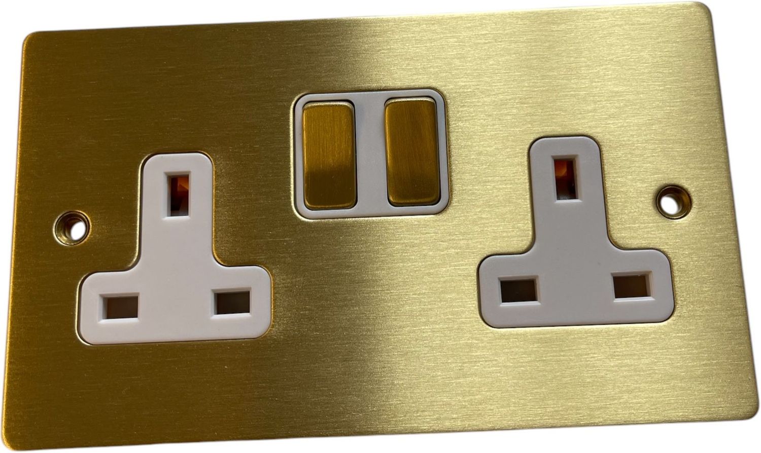 Hamilton 82SS2SB-W Sheer Satin Brass 2 Gang 13A 2 Pole Switched Double Socket - Brass and White Insert