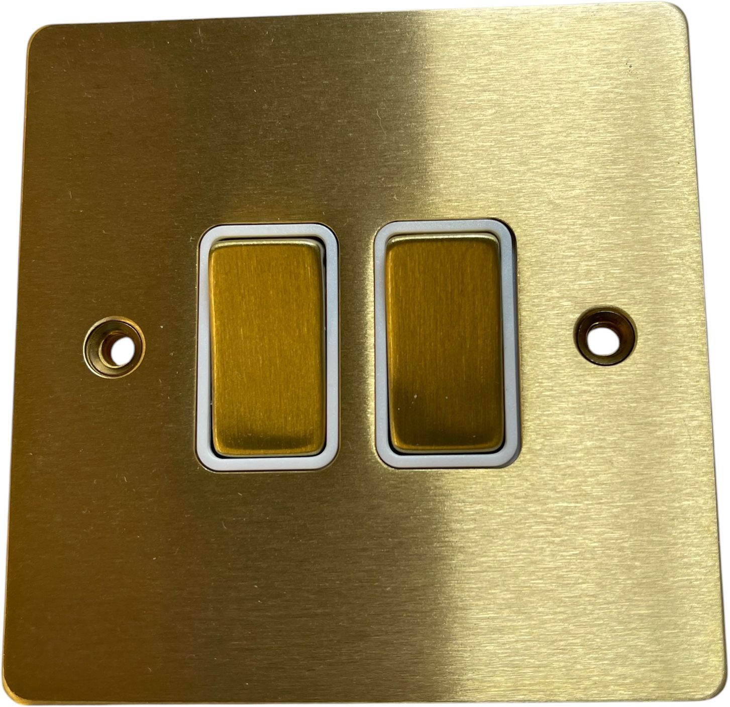 Hamilton 82R22SB-W Sheer Satin Brass 2 Gang 10AX 2 Way Plate Switch - Brass and White Insert