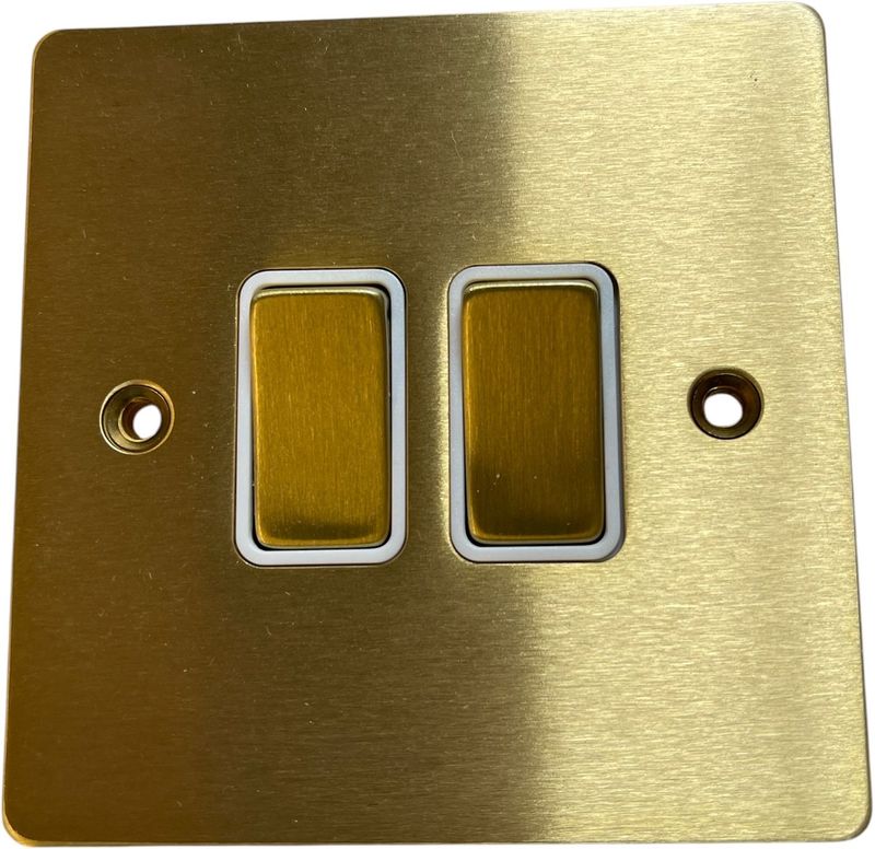 Hamilton 82R22SB-W Sheer Satin Brass 2 Gang 10AX 2 Way Plate Switch - Brass and White Insert