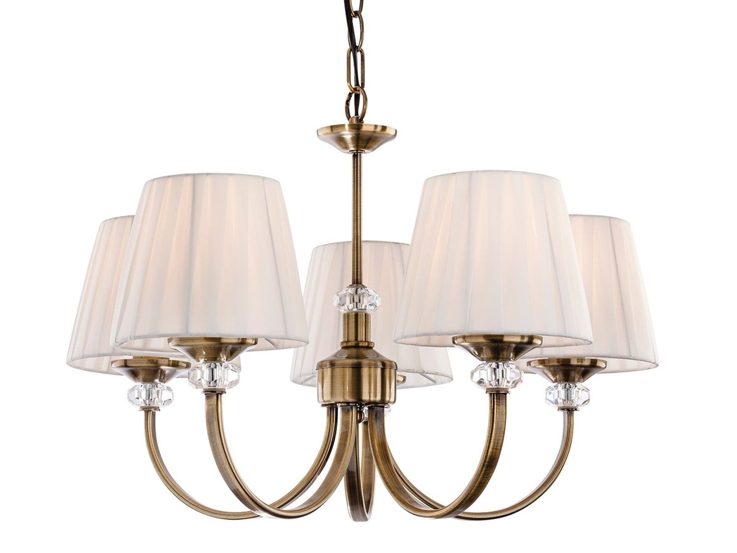 Firstlight 4863AB Langham 5 Light Multi-Arm Ceiling Light In Antique Brass With Pleated Cream Shades