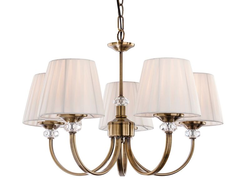 Firstlight 4863AB Langham 5 Light Multi-Arm Ceiling Light In Antique Brass With Pleated Cream Shades