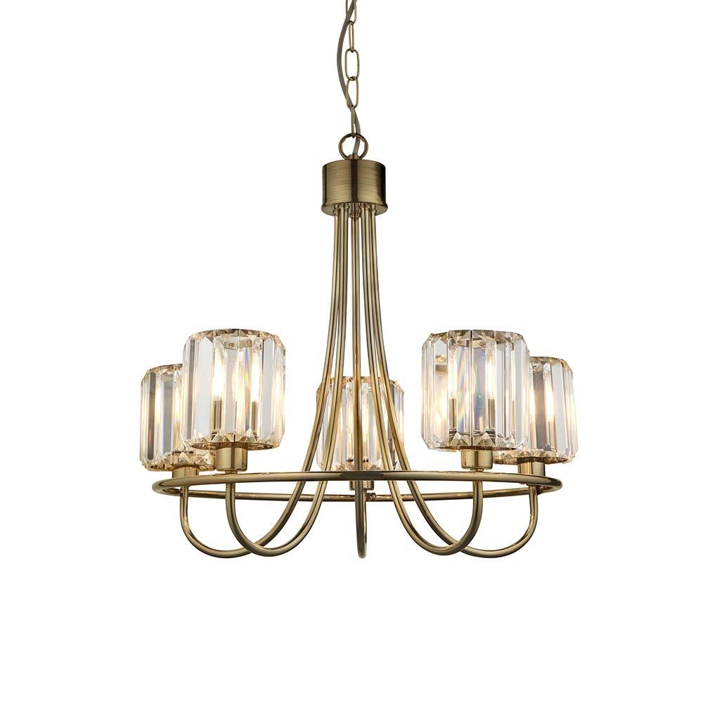 Berenise ​Antique Brass 5-Light Pendant with Faceted Glass Shades