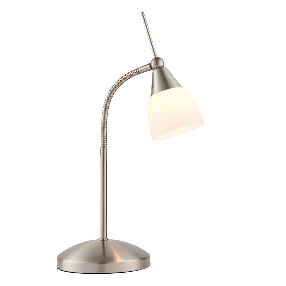 Satin Chrome Task Table Lamp with Opal Glass Shade – Adjustable & Dimmable