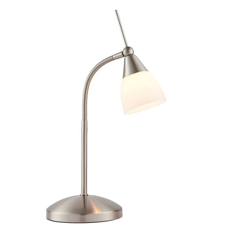Satin Chrome Task Table Lamp with Opal Glass Shade – Adjustable & Dimmable