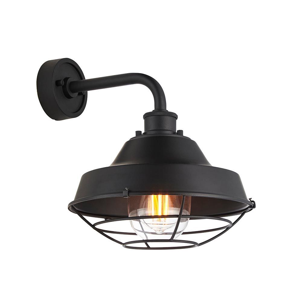 Virginia Waters ​Industrial Cage Wall Light – Textured Matte Black & Clear Glass