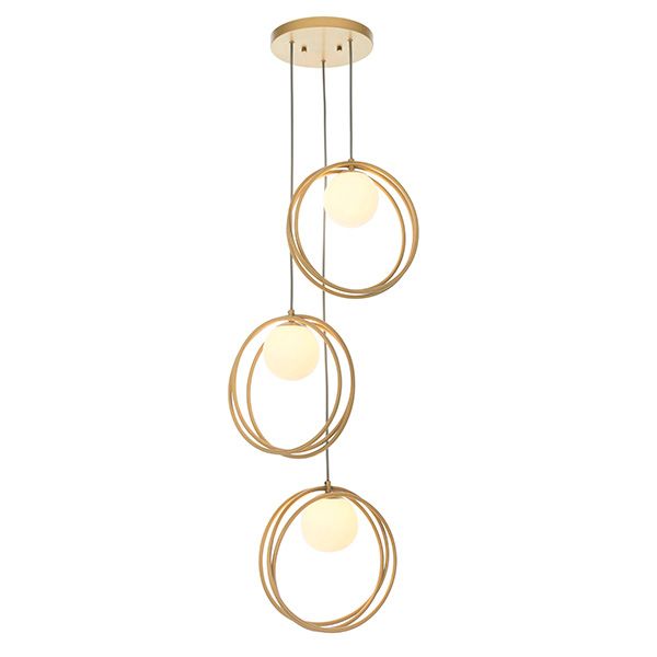 Guildford ​Art Deco-Inspired 3-Light Pendant – Brushed Gold & Opal Glass Globe Chandelier
