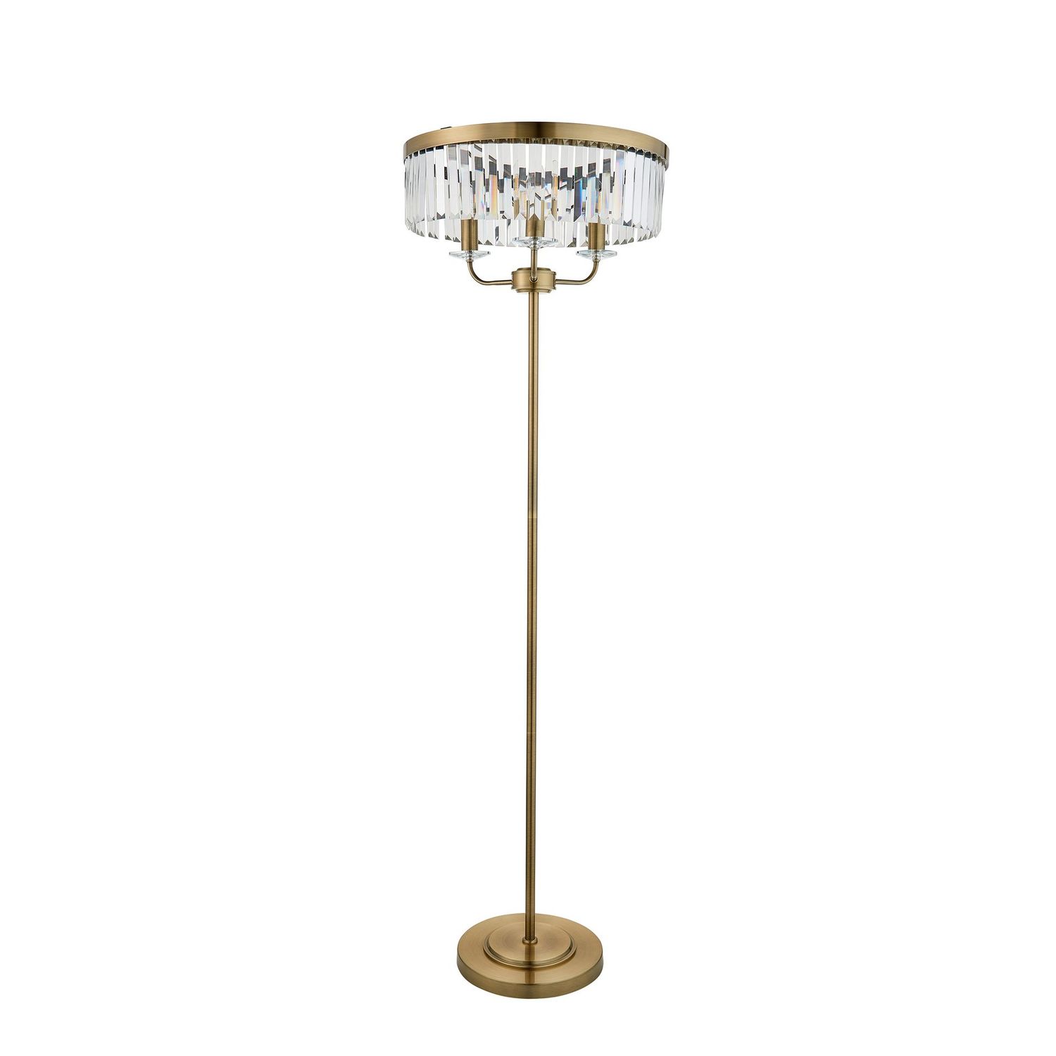 ​Opulent Antique Brass Floor Light – Faceted Glass Statement Piece