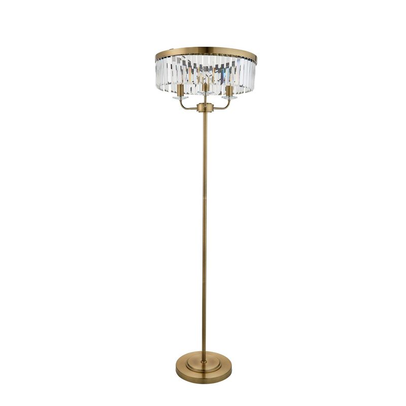 ​Opulent Antique Brass Floor Light – Faceted Glass Statement Piece
