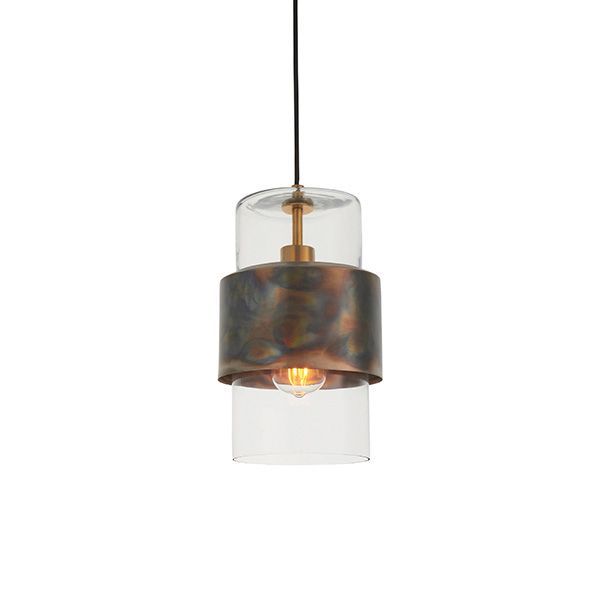 Artisan Bronze Pendant Light – Textured Metal & Clear Glass